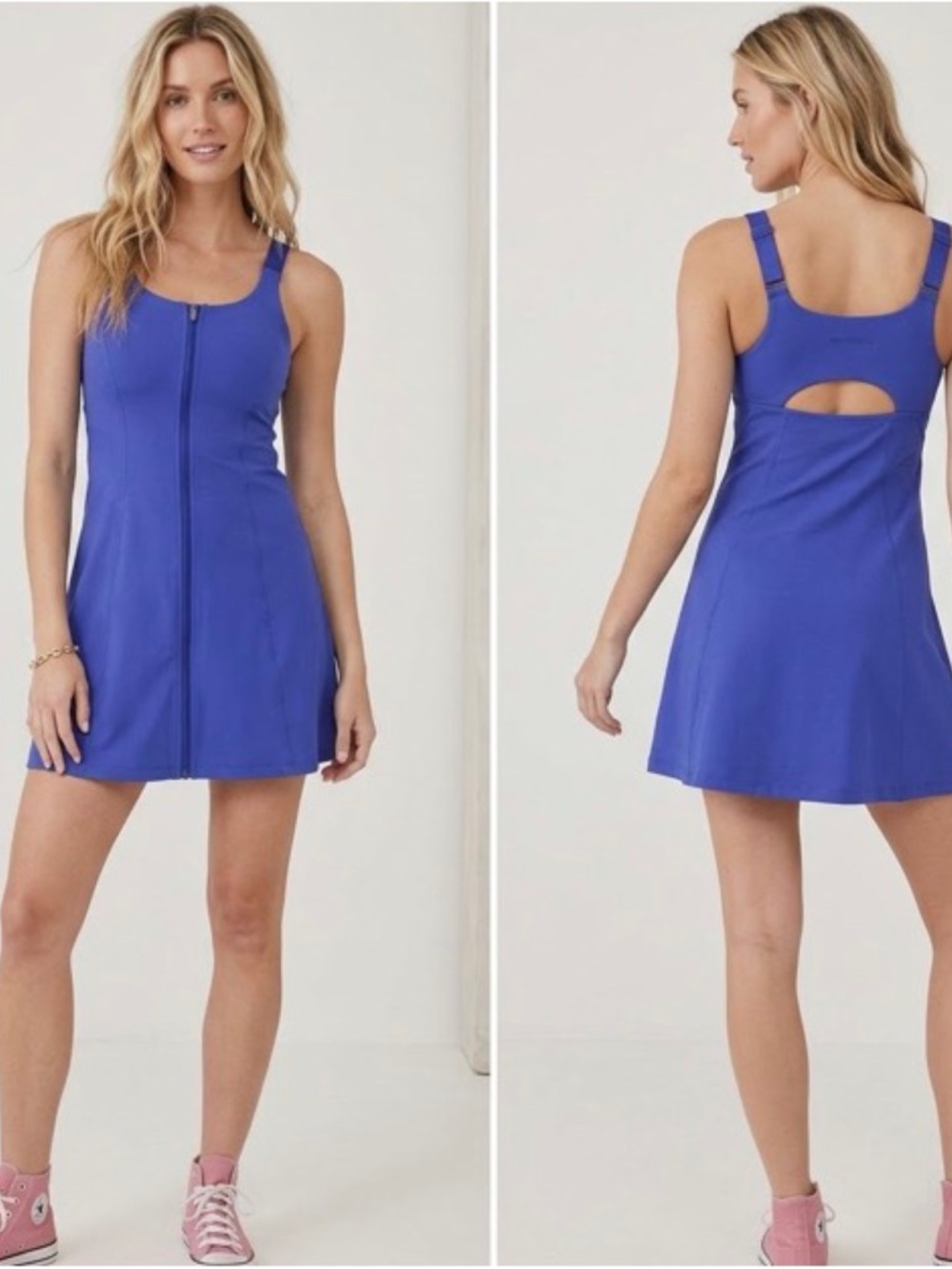 Outdoor Voices Powerhouse UPF50 Blue  Zip-Front Cutout Back Athleisure Dress S/M